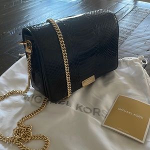 Michael Kors Collection line, Yasmeen small black snakeskin clutch